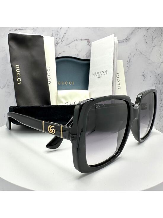 New Gucci Sunglasses Black Square Gold Interlocking GG Metal Logo Italy main image 16